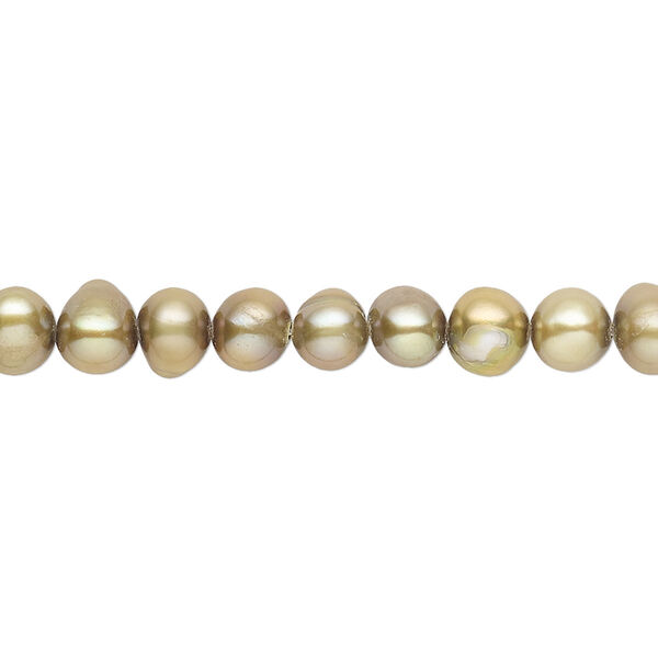 Pearl, cultured freshwater (dyed), olive green, 5-6mm semi-round with 0.4-0.6mm hole, D grade, Mohs hardness 2-1/2 to 4. Sold per 14-inch strand. image number 0