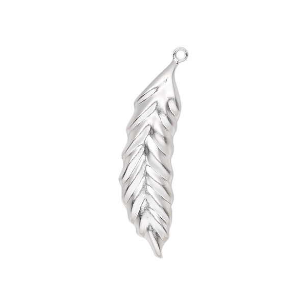 Charm, sterling silver, 29x11mm single-sided leaf. Sold individually. image number 0