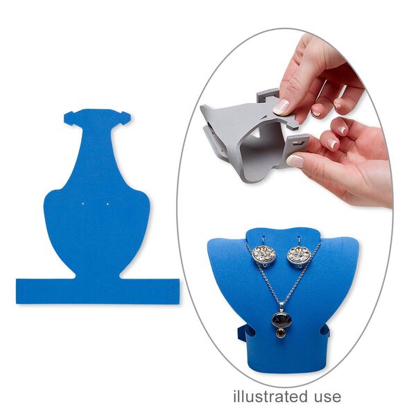 Display, foldable, necklace and earring, foam, blue, 5-1/4 x 5-3/4 x 3-1/4 inches assembled. Sold per pkg of 2. image number 0