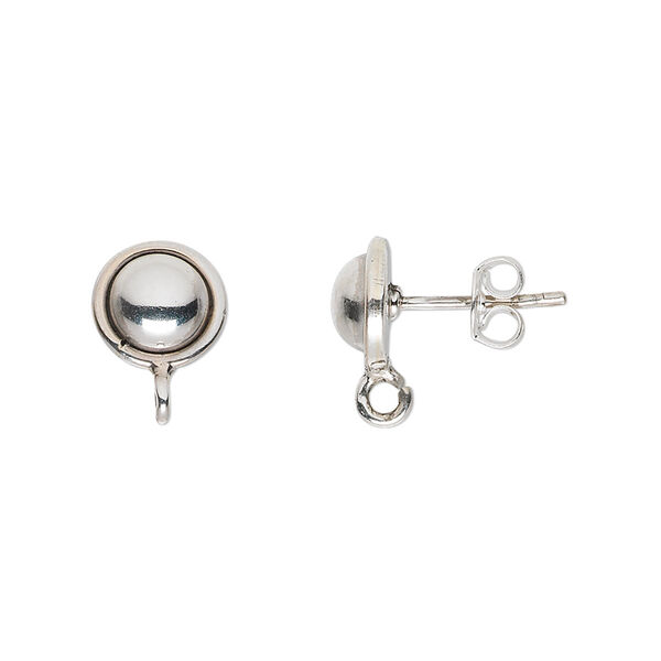 Earstud, antiqued sterling silver, 8mm round with closed loop. Sold per pkg of 2 pairs. image number 0