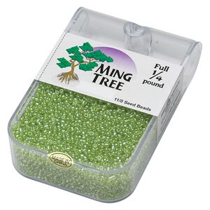 Seed bead, Ming Tree™, glass, pkg/1/4 pound, #11 round, translucent luster lime green.