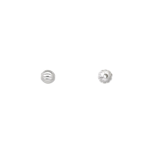 Bead, silver-plated brass, 4mm corrugated round. Sold per pkg of 100. image number 0