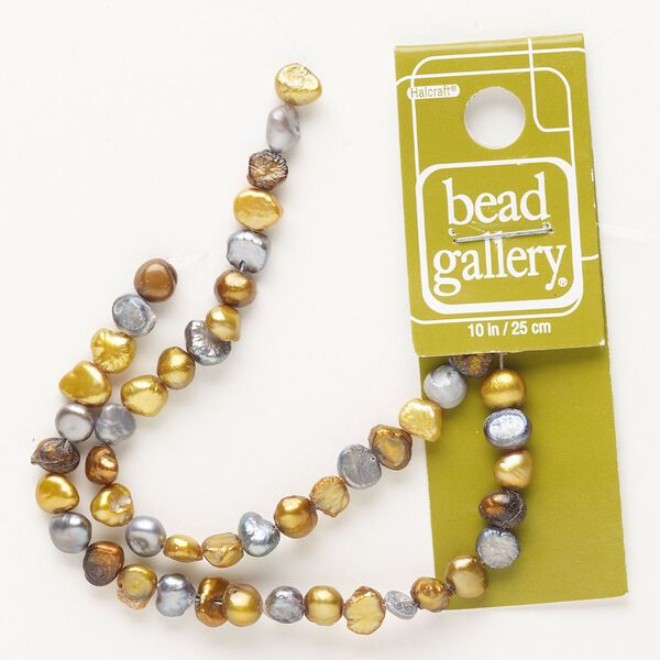 Pearl, cultured freshwater pearl (dyed), pkg/10 inches, mixed colors, 6-8mm flat-sided potato, D grade. image number 0