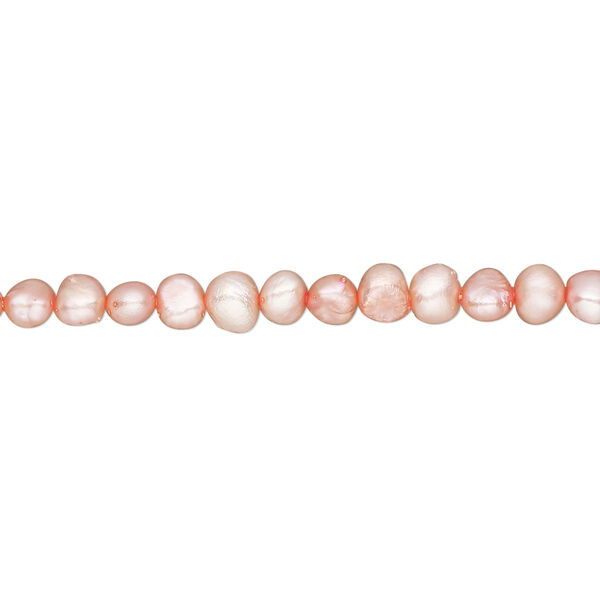 Pearl, cultured freshwater pearl (dyed), salmon, 3-4mm flat-sided potato, D grade, Mohs hardness 2-1/2 to 4. Sold per 15-inch strand, approximately 105 beads. image number 0