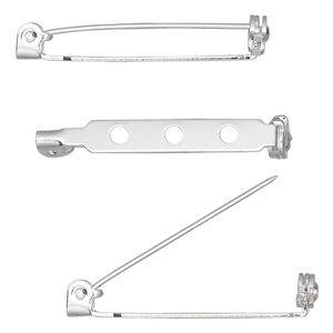 Pin back, silver-plated steel, 1-1/4 inches with locking bar. Sold per pkg of 10.