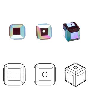 Bead 6pk garnet AB, Crystal Passions® 8mm cube 5601