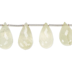 Prehnite 1pkg17, hand-cut top-drilled faceted teardrop bead natural graduated 9x6mm-16x10mm