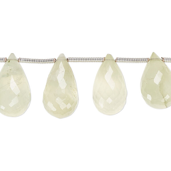 Prehnite 1pkg17, hand-cut top-drilled faceted teardrop bead natural graduated 9x6mm-16x10mm image number 0