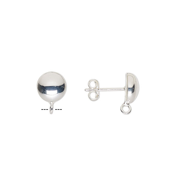 Earstud, sterling silver, 8mm half-ball with open loop. Sold per pair. image number 0