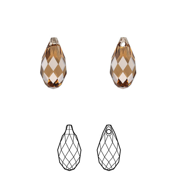 Briolette 1pkg2 light smoked topaz, Crystal Passions® Regenerated 13x6.5mm pendant drop 6010 image number 0