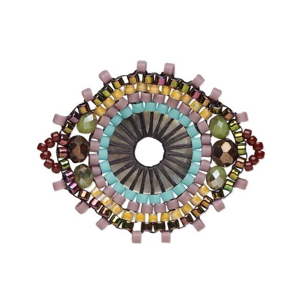 Link, Creative Touch, glass, violet / aqua / topaz, 28x26mm double-sided marquise. Sold individually. image number 0