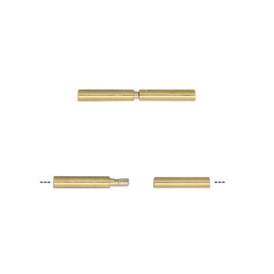 Clasp twist-in 1pkg6 gold-plated, 18x1.8mm tube / fits up to 1mm cord, brass 1-strand