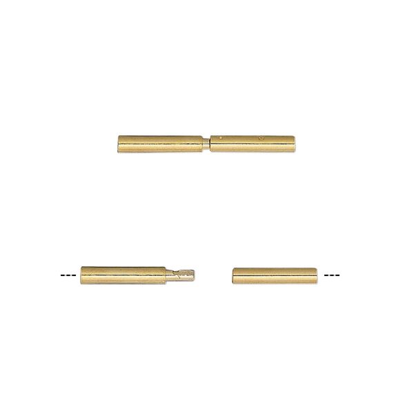 Clasp, twist-in, gold-plated brass, 18x1.8mm tube with glue-in ends, 1mm inside diameter. Sold per pkg of 6. image number 0