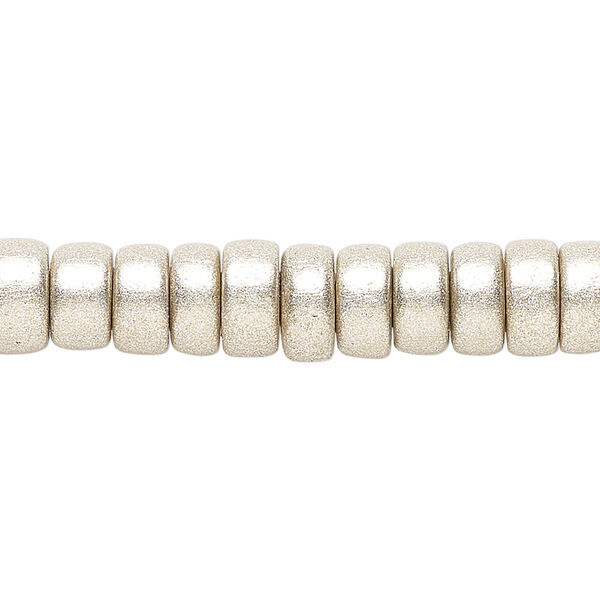 Bead 1pkg1, Taiwanese cheesewood (coated), painted metallic platinum, 8x4mm rondelle, 15-1/2 to 16 inches. image number 0