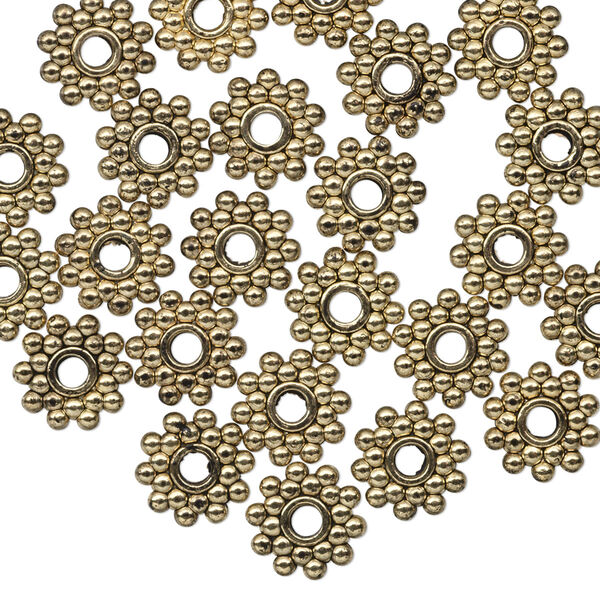 Bead, antique gold-finished "pewter" (zinc-based alloy), 8.5x2mm beaded rondelle with dots. Sold per pkg of 24. image number 0