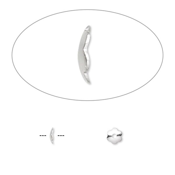 Bead cap, silver-plated brass, 4x1mm scalloped round, fits 4-6mm bead. Sold per pkg of 1,000. image number 0