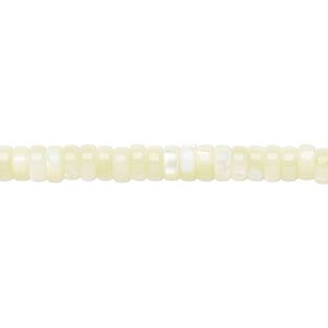 Bead, mother-of-pearl shell (dyed), light green, 5x2mm heishi, Mohs hardness 3-1/2. Sold per 15-1/2 to 16-inch strand.