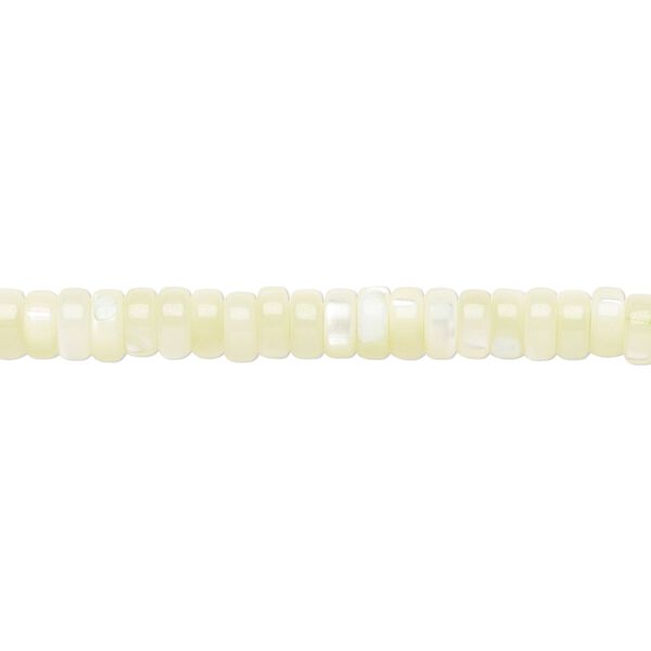 Bead, mother-of-pearl shell (dyed), light green, 5x2mm heishi, Mohs hardness 3-1/2. Sold per 15-1/2 to 16-inch strand. image number 0