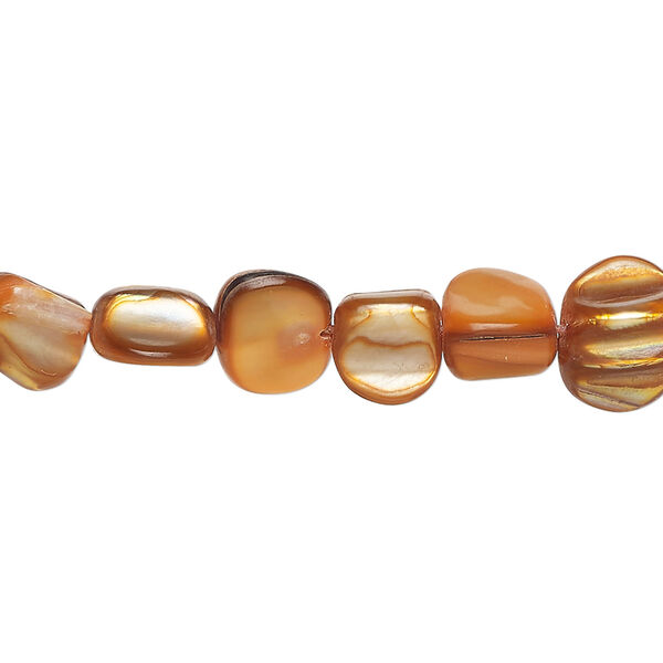Mother-of-pearl shell 1pkg1, pebble bead 15 inch orange medium image number 0