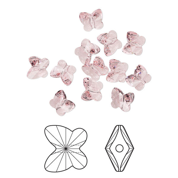 Bead 12pk light rose, Crystal Passions® 10x9mm butterfly 5754 image number 0