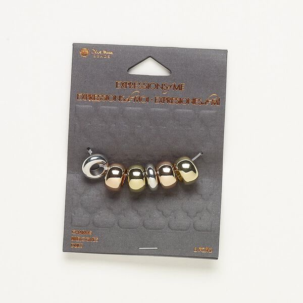 Bead, gold- / silver- / copper-finished "pewter" (zinc-based alloy), (2) 13x5mm and (4) 13x8mm rondelle. Sold per pkg of 6. image number 0
