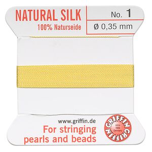 Thread, Griffin, silk, yellow, size #1. Sold per 2-meter card (approximately 78 inches).