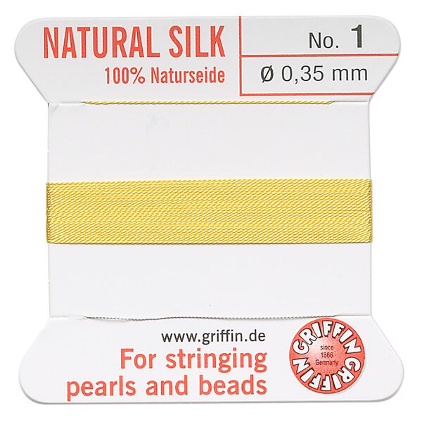 Thread, Griffin, silk, yellow, size #1. Sold per 2-meter card (approximately 78 inches). image number 0