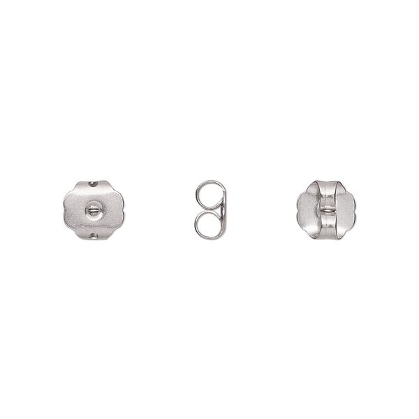 Earnut 1pkg20, 6x6mm scalloped round, stainless steel 10 pair image number 0