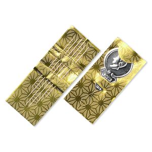 Needle mix, Miyuki, 0.4mm with 0.54mm eye width, assorted lengths with threader. Sold per pkg of 6.