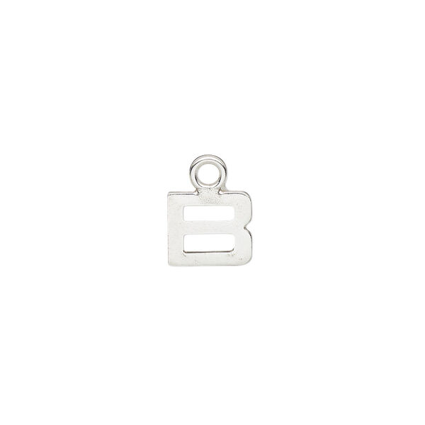 Charm, sterling silver, 8mm single-sided modern square alphabet letter B. Sold individually. image number 0