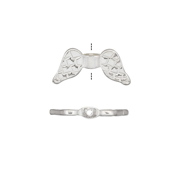 Bead, JBB Findings, sterling silver, 19x9mm double-sided angel wings. Sold individually. image number 0