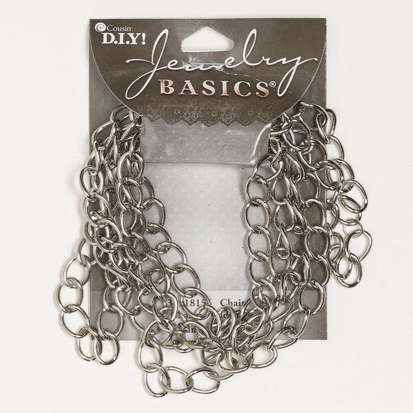 Chain, silver-finished steel, 8.1mm curb, 50 inches. Sold individually. image number 0