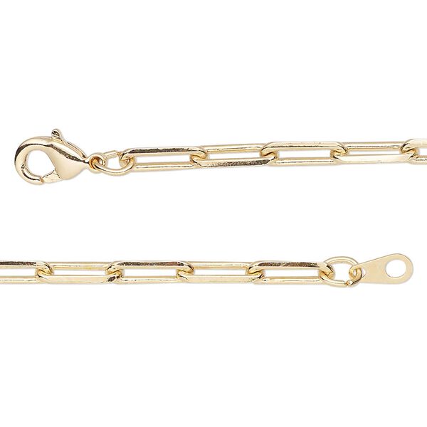 Chain, gold-finished brass, 3.3mm paperclip, 20 inches with lobster claw clasp. Sold individually. image number 0