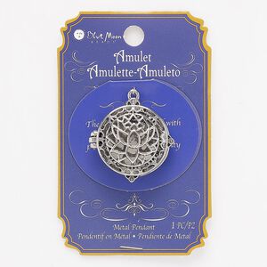 Focal, silver-finished "pewter" (zinc-based alloy) and steel, 33mm round locket with cutout lotus and hinged magnetic closure. Sold individually.