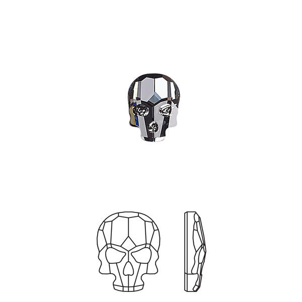 Flat back 2pk crystal silver night, Crystal Passions® 10x7.5mm skull 2856 image number 0