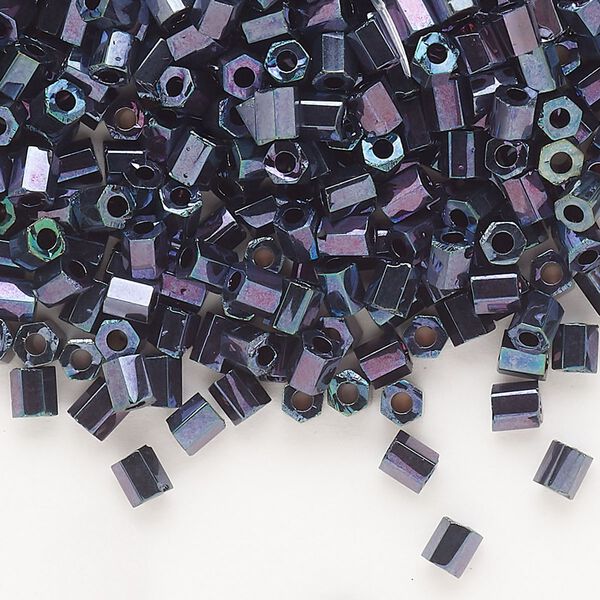 Seed bead, Dyna-Mites™, glass, opaque iris blue, #6 hex 2-cut. Sold per 40-gram pkg. image number 0