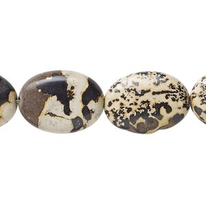 Limestone 1pkg1, flat oval bead natural 15.5-16 inch 18x13mm