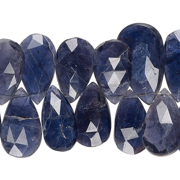 Iolite 1pkg1, hand-cut top-drilled faceted puffed teardrop bead natural 8 inch 11x8mm-22x12mm image number 0