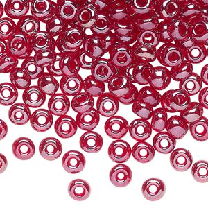 Seed bead glass 1pk #4 round, 50 gram translucent luster ruby