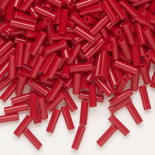 Bead, Preciosa Ornela Czech glass, bugle bead, pkg/50g, #3, opaque ruby red, (93210). image number 0
