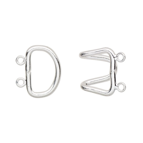 Clasp, 2-strand hook, silver-plated brass, 23x15mm. Sold per pkg of 10. image number 0