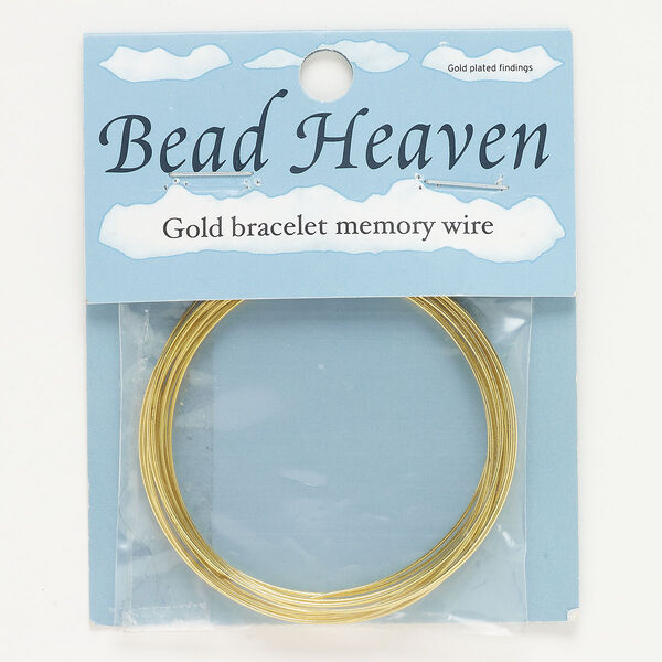 Memory wire, gold-finished steel, 1-3/4" bracelet, 0.6-0.75mm thick. Sold per 15-loop pkg. image number 0