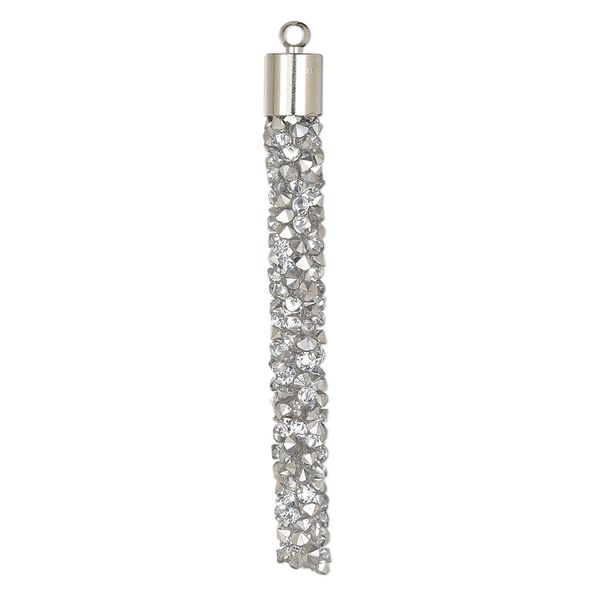 Focal, glass / resin / imitation rhodium-finished brass, silver, 53x6mm stick. Sold per pkg of 4. image number 0