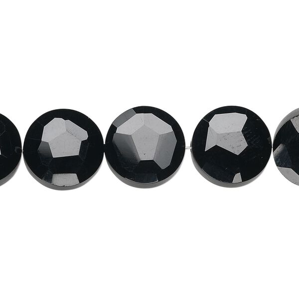 Black onyx 1pkg5, hand-cut faceted flat round bead 12mm image number 0