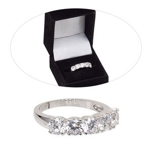 Ring, cubic zirconia and rhodium-finished brass, clear, 5mm wide, size 8. Sold individually.