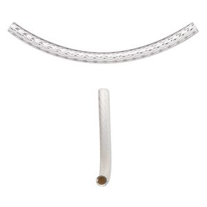 Bead, silver-plated brass, 51x13mm diamond-cut curved tube. Sold per pkg of 2.