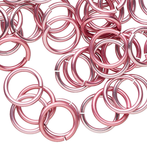 Jump ring, anodized tempered aluminum, pink, 12mm round, 9.2mm inside diameter, 15 gauge. Sold per pkg of 100. image number 0