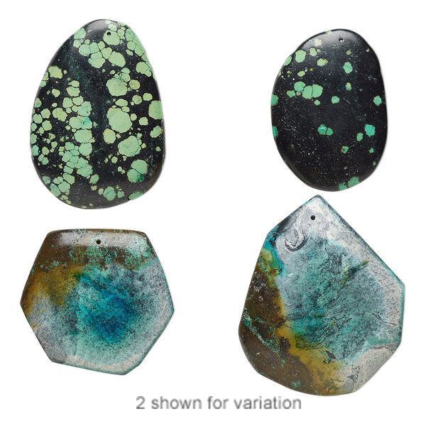 Focal mix, turquoise (dyed / stabilized), 56x46mm-90x51mm top-drilled freeform, Mohs hardness 5. Sold per pkg of 2. image number 0