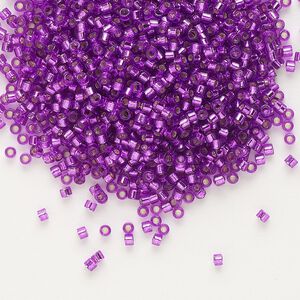 Seed bead, Delica®, glass, pkg/250g, #11 round, transparent outside dyed silver-lined magenta (DB-1345).
