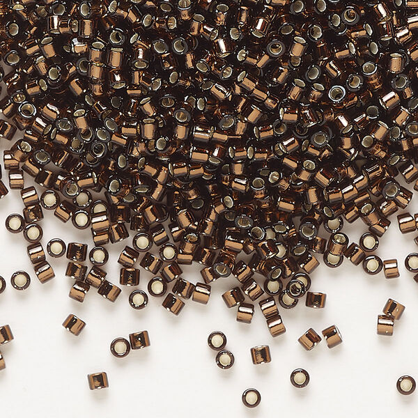 Seed bead, Delica®, glass, pkg/7.5g, #10 round, transparent silver-lined root beer (DBM-0150). image number 0